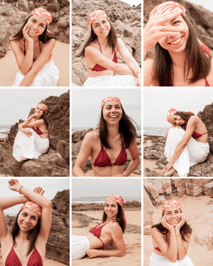 Photo portrait d'une jeune vendéenne sur la plage avec un bandana dans les cheveux