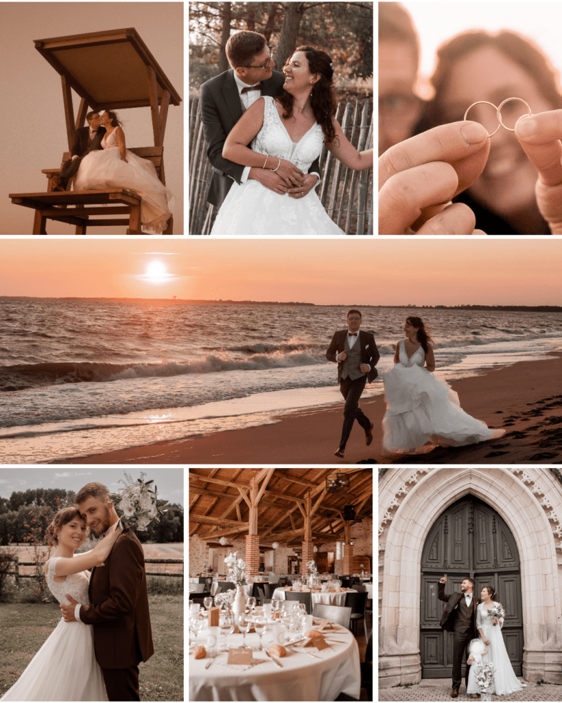 Séance photo mariage sur la plage en Vendée ambiance romantique